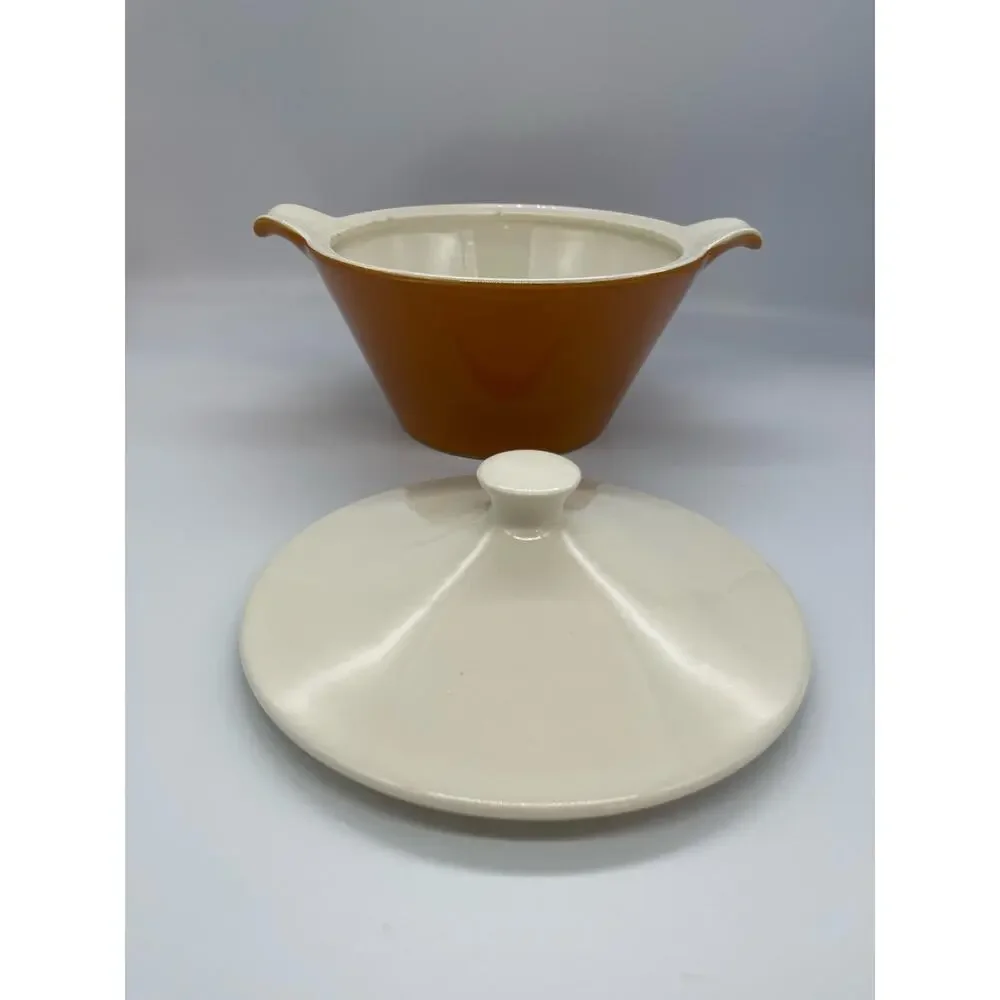 Vintage MCM Royal China Star Glow Covered Casserole Serving Dish Rust Brown